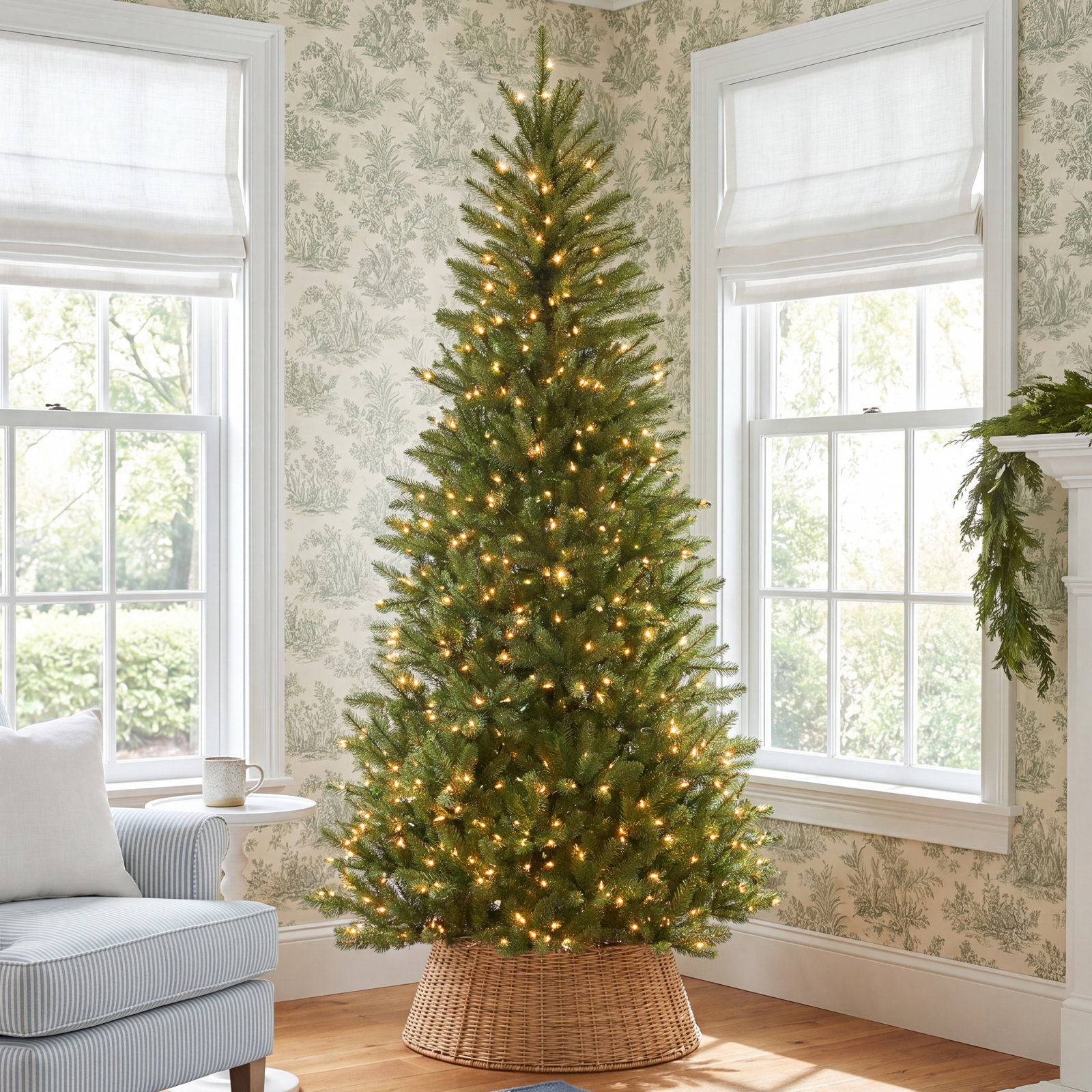 Pre-Lit Fir Christmas Tree, 6.5', Clear/White