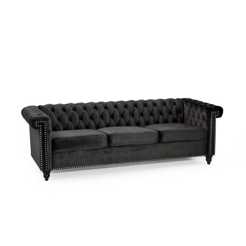 Sione 83" Upholstered Chesterfield Sofa, Black 100% Polyester