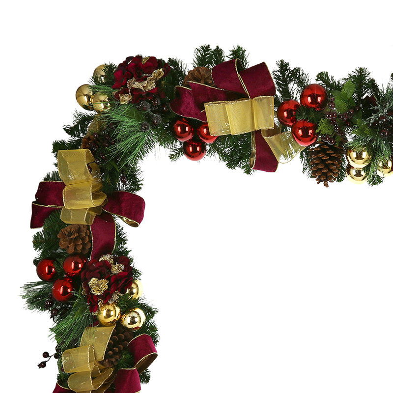 9'' Holiday Garland Decorated With Hydrangeas, Ornaments And Ribbon