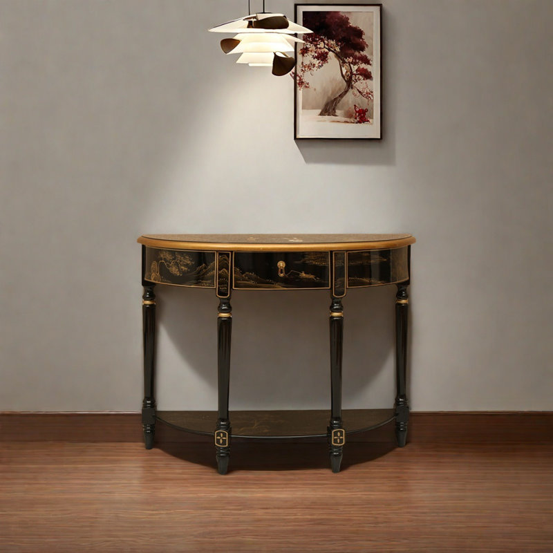 Half Circle Hand Drawn Console Table, 31.89" H x 39.37" W x 13.78" D