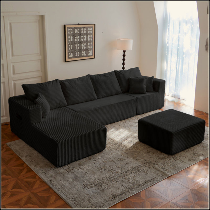 Canapé modulaire 133,86 po avec 1 repose-pieds Cloud, canapé rembourré moderne, canapé en U confortable pour le salon, canapé d'angle à assise profonde, aucun assemblage requis
