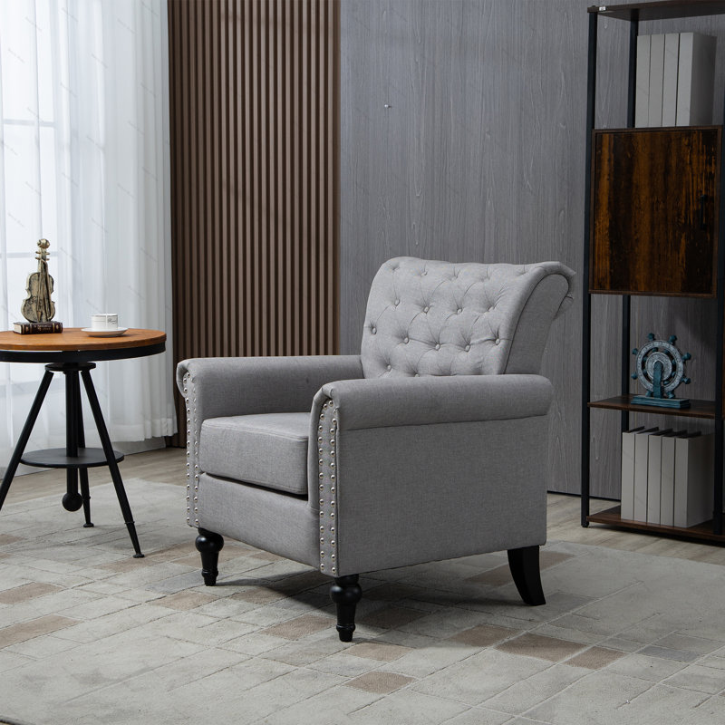 Fauteuil large 29,92 po Cloetta, 100 % lin gris clair