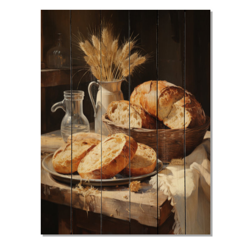 Nourriture, pains rustiques I sur bois, H 40 po x l 30 po x P 0,78 po