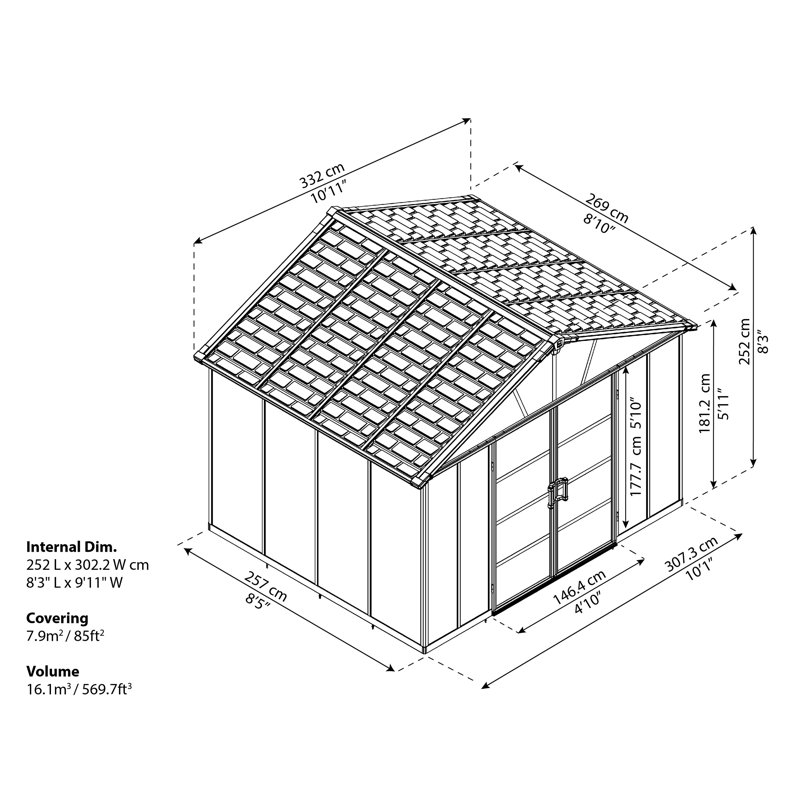 Palram - Canopia Yukon 11 ft. W Plastic Storage Shed, 8' H x 11' W x 9' D