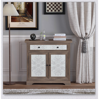 Rustic Vintage Accent Cabinet With Carved Floral Panels, Sideboard For Farmhouse Storage And Decor by Ophelia & Co.