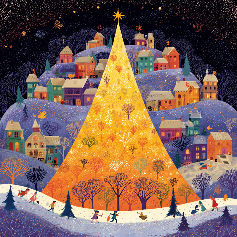 Art mural sur toile Starlit Hills Golden Tree, H 40 po x l 40 po