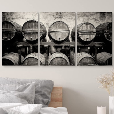 " Vintage Barrels Stacked In The Winery " 3 - Pieces