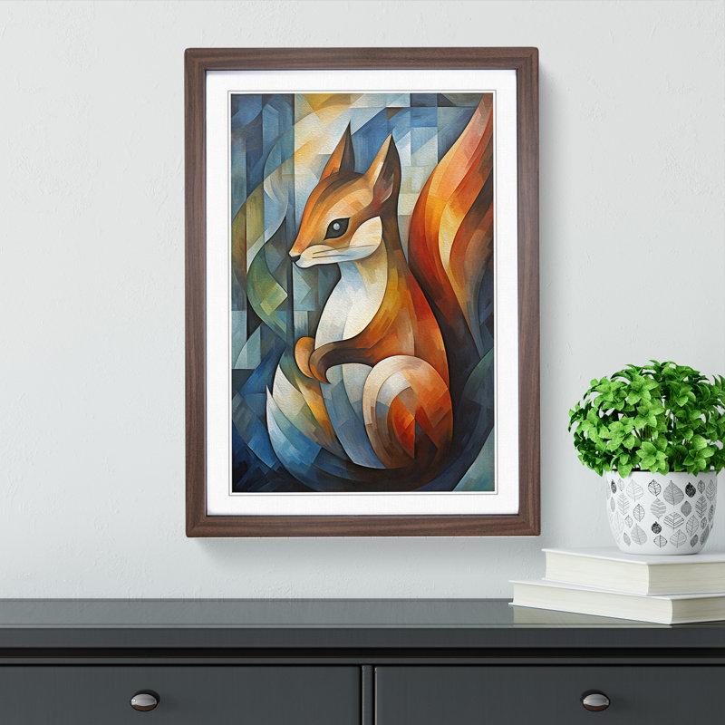 Squirrel Abstract Framed Print, Walnut , 34cm H x 25cm W x 2cm D