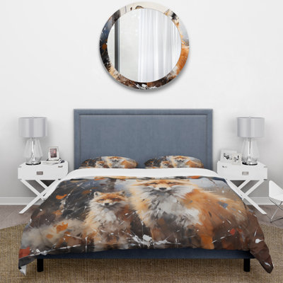Ensemble de housse de couette renard rouille animal - polyester microfibre