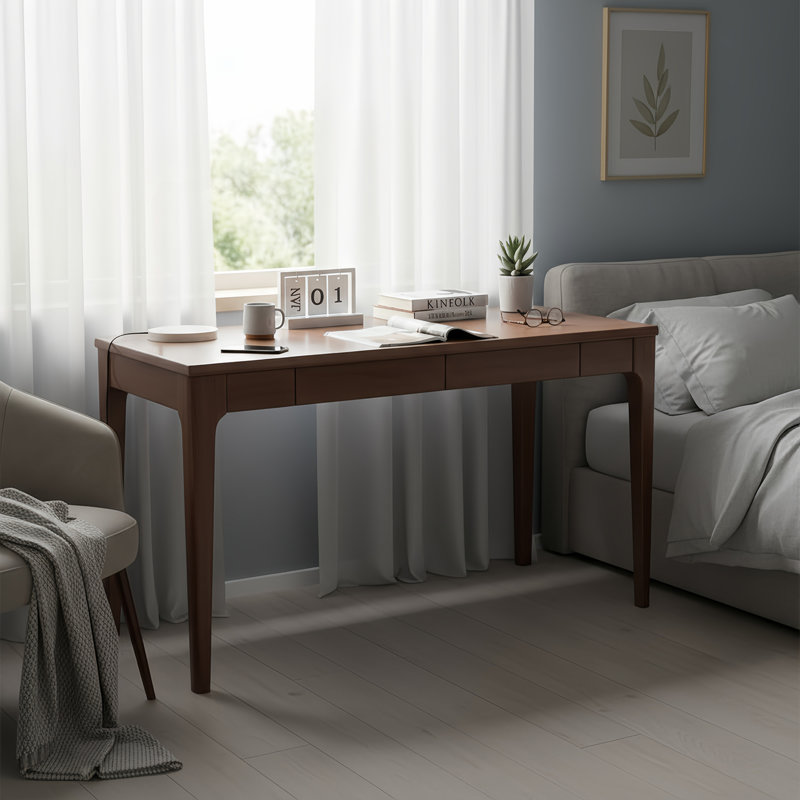 Bureau en bois massif avec tiroirs, Brun