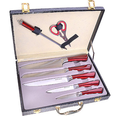 Ensemble de couteaux à poignée rouge 8 pièces avec étui