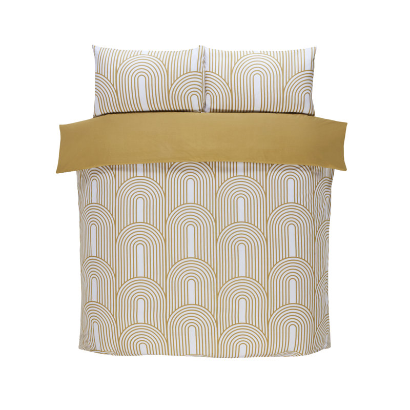 Earling Cotton Blend Geometric Duvet Cover Set with Pillowcases Included, Ochre, King Duvet Cover + 2 Standard Pillowcases