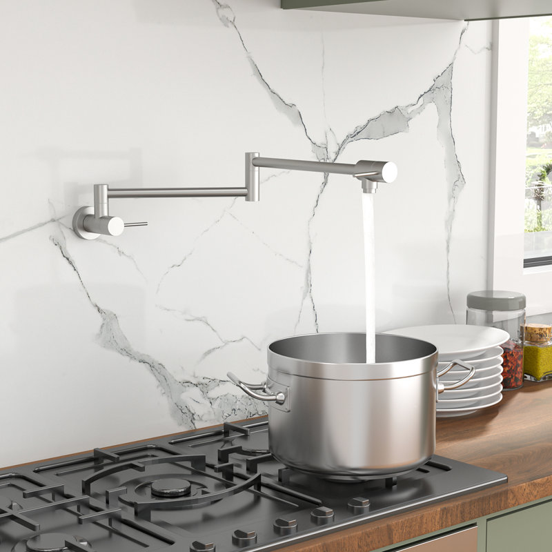 Matte Black Wall Mounted Pot Filler - Single Hole, Two Handles, 360 Swing, Brass, Kitchen Use Mount Black, Swing Arm, Stainless Steel, Stove