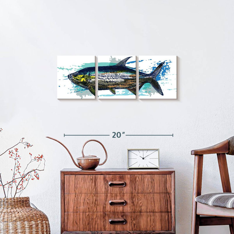 Ensemble de 3 poissons sur toile Tarpon, H 8 po x l 26 po