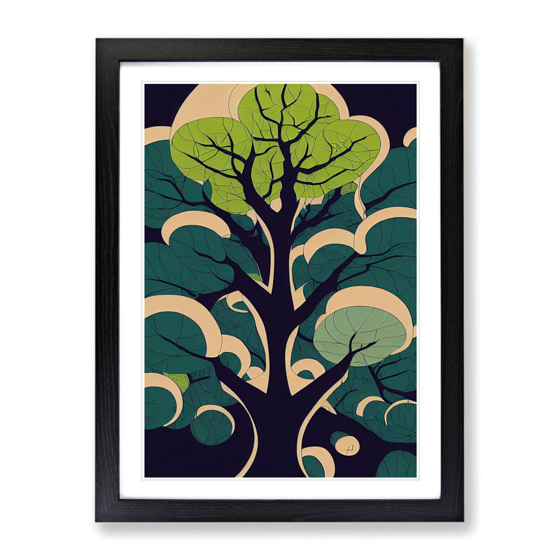 XV1022-3773X Retro Abstract Tree No.2 - Single Picture Frame Print, Black, 64cm H x 46cm W x 2cm D