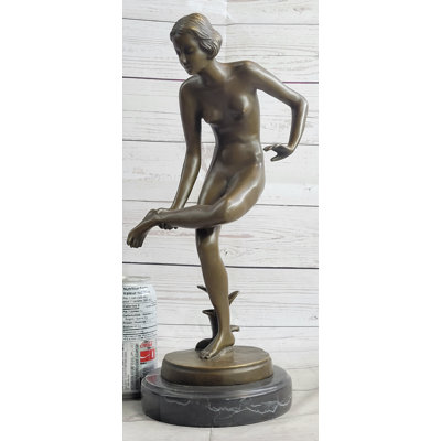 Miechelle Playful Nude Girl Bronze Statue Sculpture Figure After Lucien Alliot 15 Inches X 9 Inches