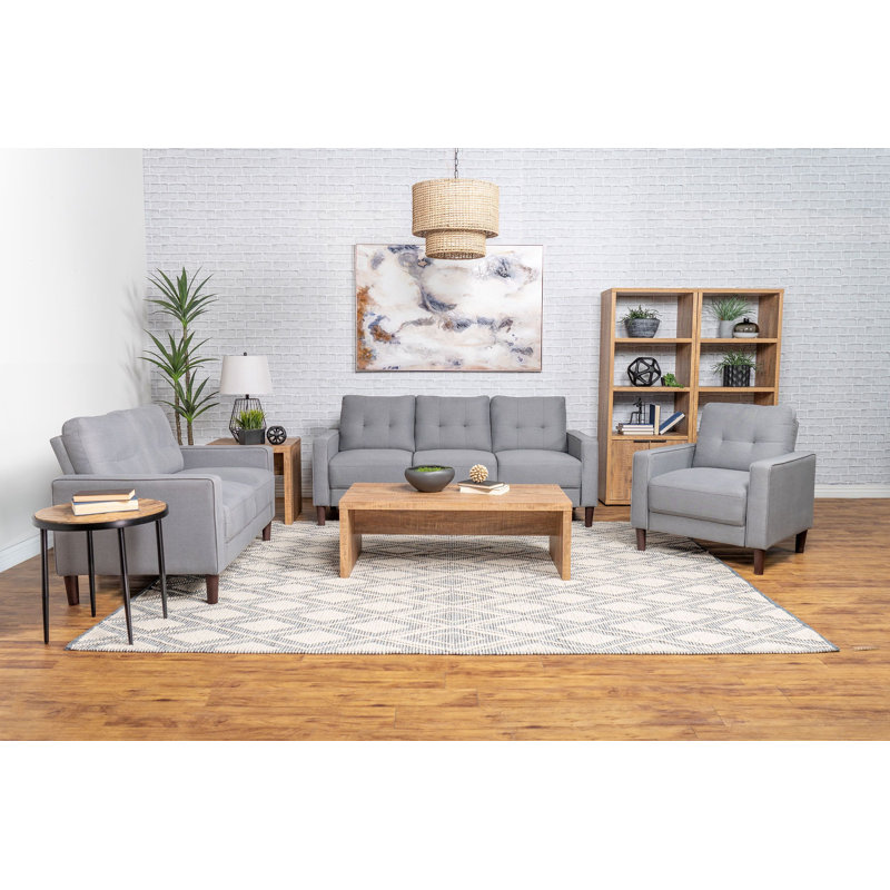 Ensemble de canapé capitonné 3 pièces Lamorteau, 3 Pieces: Sofa, Chair, Loveseat, Tissu gris