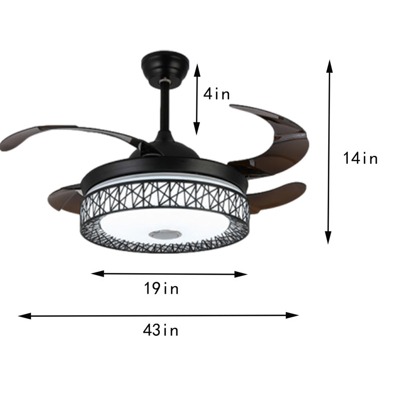 43" Ekain 3 - Blade LED Smart Retractable Blades Ceiling Fan with Remote Control and Light Kit Included