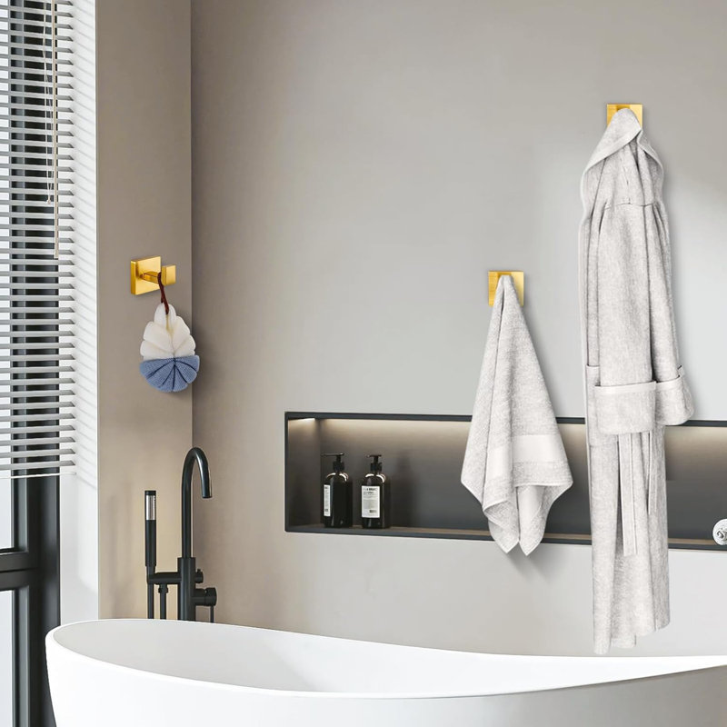 Crochets à serviettes pour salle de bain, cuisine et chambre à coucher - Crochets à peignoir modernes en acier inoxydable (paquet de 4)