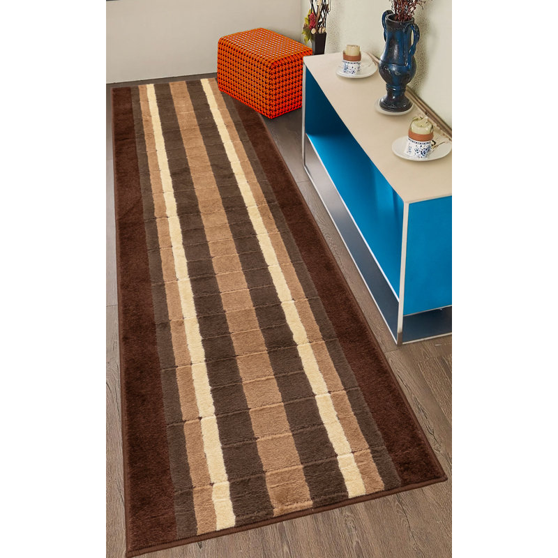 Antibacterial Soft Pile Anti Slip Indoor Runner Rug Geometric Squares Beige Design for Hallway Stairway, Rectangle 2'2" x 4'