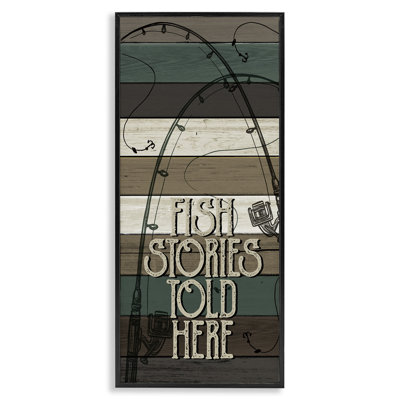 Fish Stories Sold Here Sign Rustic Fishing Rods Framed Giclee Texturized Art By Kim Allen