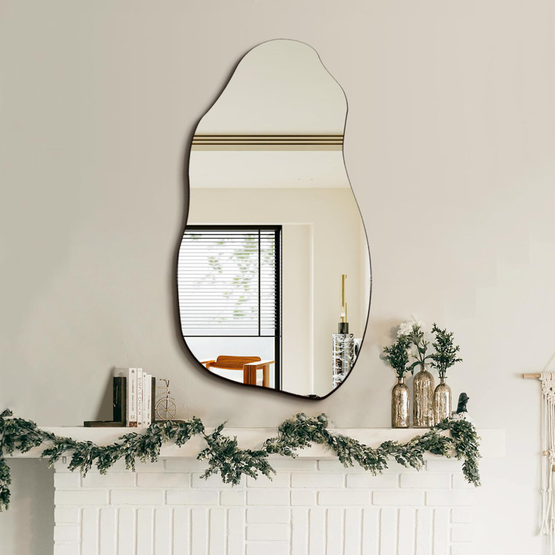 Miroir mural asymétrique irrégulier pour l'entrée de salle de bain de salon, miroir décoratif moderne suspendu (style crochet, 32 po x 18 po)