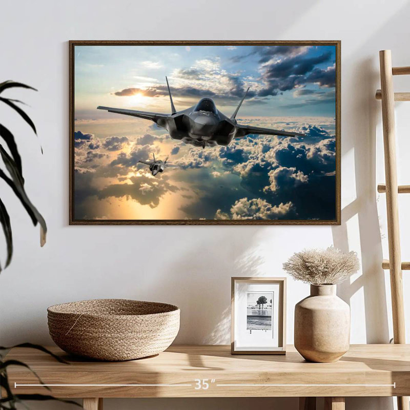 F35 Fighter Jet, 25" X 17", Floating Frame Walnut