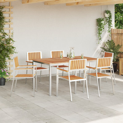 6 - Person Solid Wood Patio Dining Set Rectangular Table