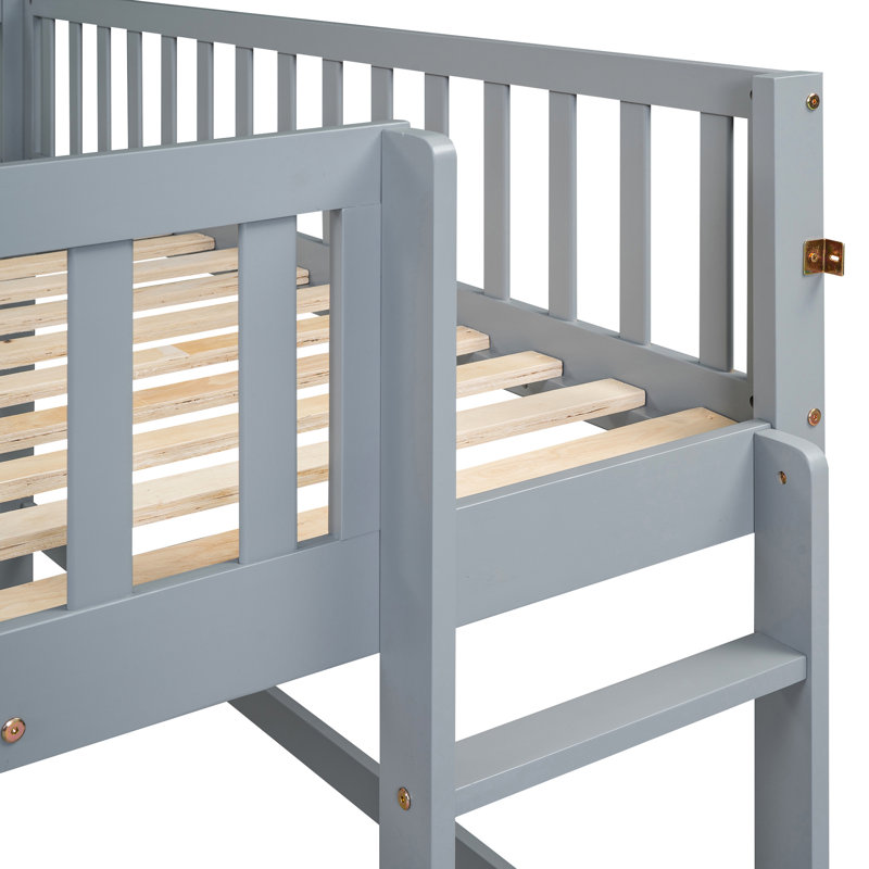 Lit mezzanine bas gris avec glissière amovible pour un agencement polyvalent, Gris, Lit double