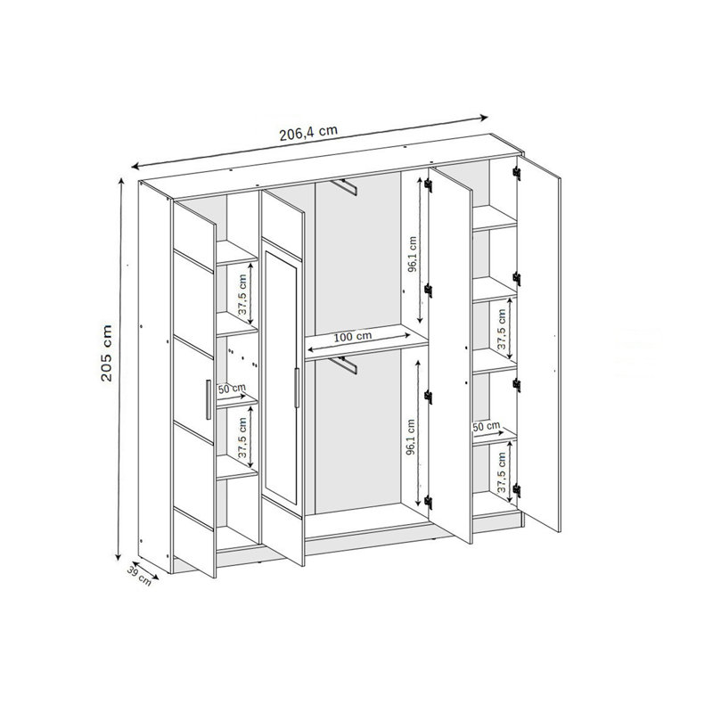 Biborka 4 Door Wardrobe, White