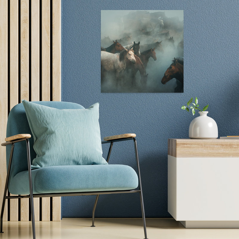 Art sauvage, chevaux sauvages dans la poussière, H 18 po x l 18 po