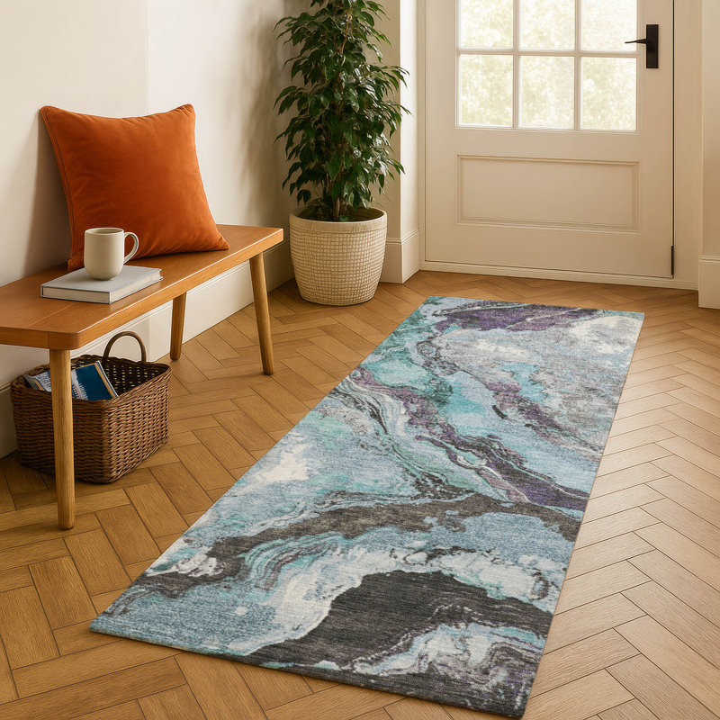 Premium Machine Washable Mayfield AMF1908 Abstract Rug, Runner 2'3" x 7'6"