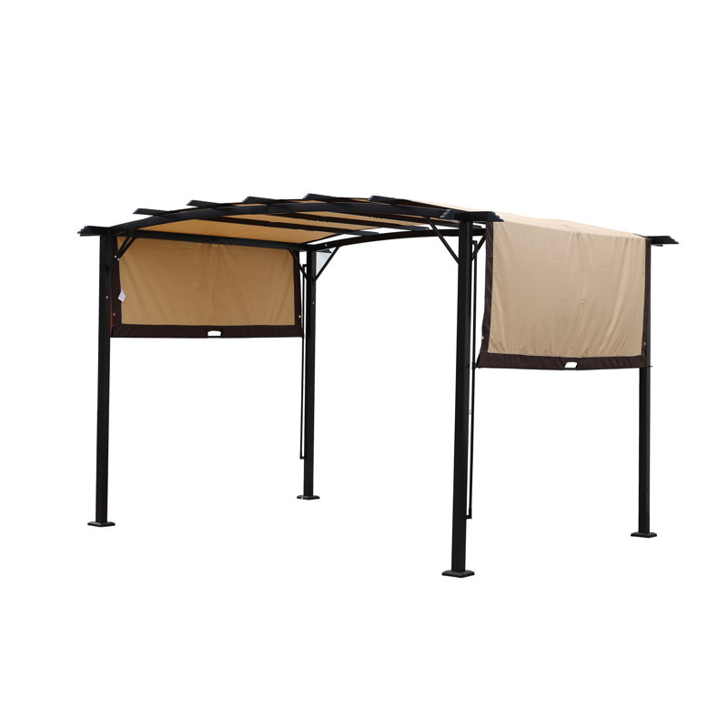 Pavillon de jardin pergola en métal 12 x 9 pi avec abat-jour rétractable, Beige
