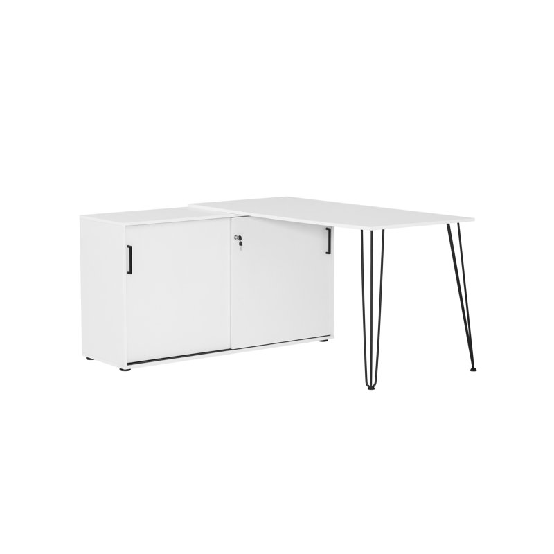 Raegan L-Shaped Metal Base Computer Desk, White