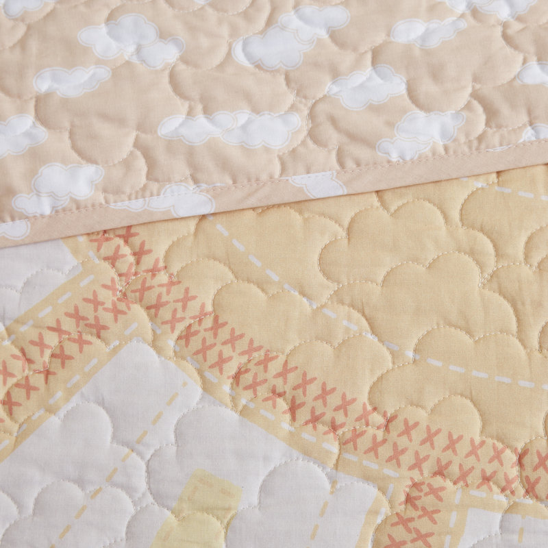 Full/Queen Reversible Cotton Quilt Set with Sunshine and Cloud Print