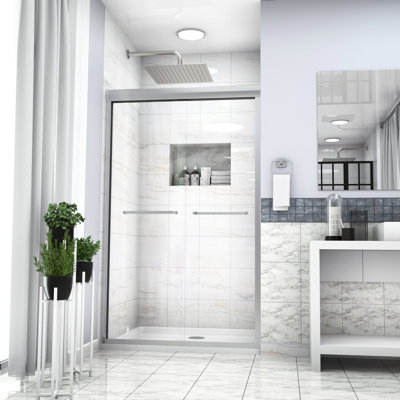 48"x76" Shower Door, Semi- Bypass Sliding, Brushed Nickel, 3/8" Tempered Glass, Bathroom Renovation Concept 8mm Thick Stylish