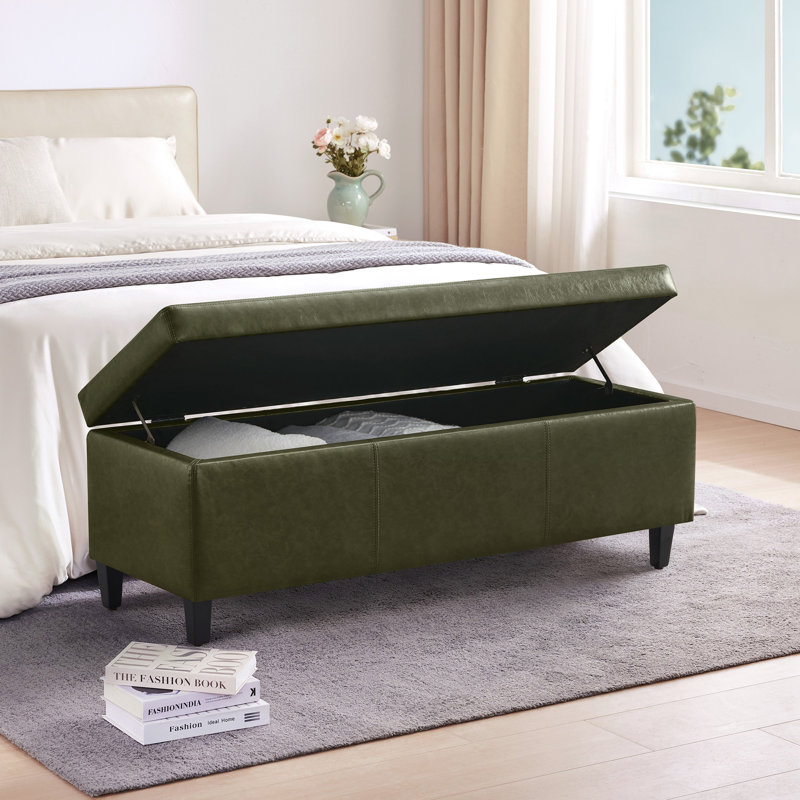 Faux Leather Upholstered Storage Bench, Green