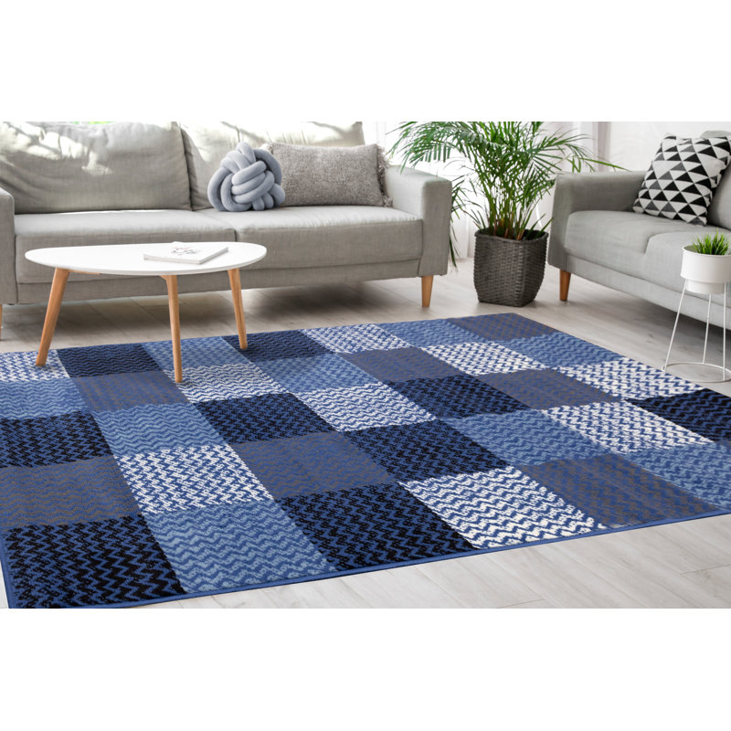 Checkered Indoor Durable Low-Pile Area Rug