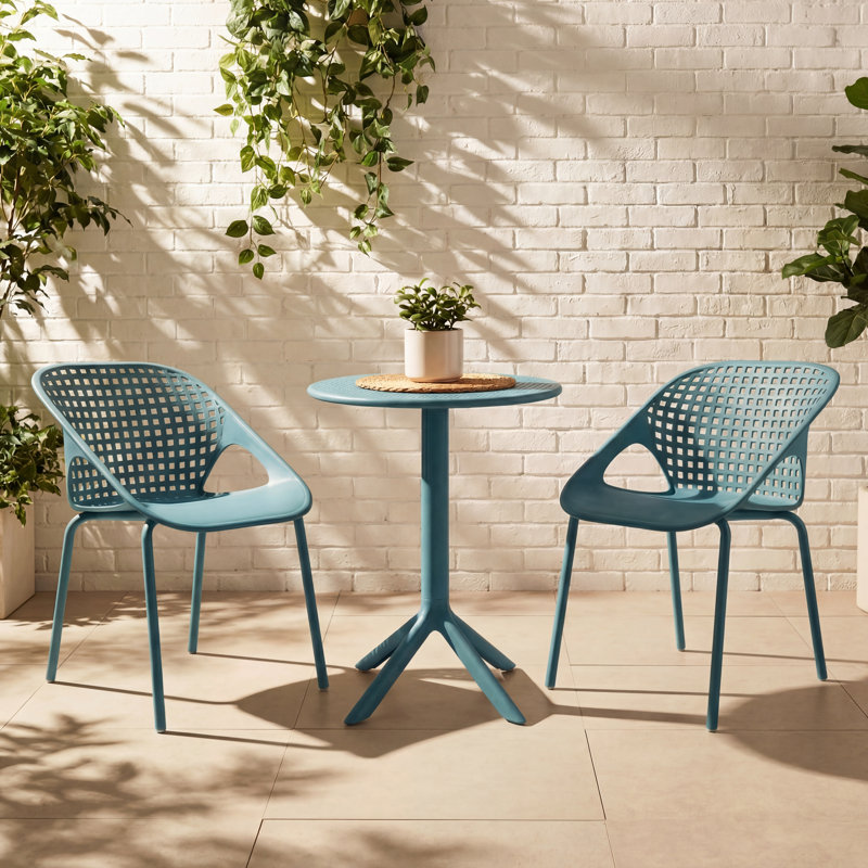 Ensemble bistro en plastique 3 pièces avec pieds en fer, Bleu ciel
