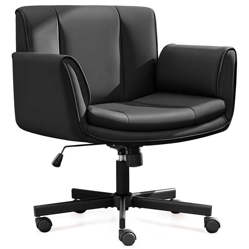 Chaise de bureau pivotante rembourrée en similicuir avec accoudoirs rabattables, Noir
