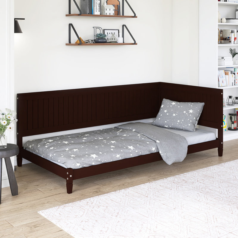 Lit plateforme en bois avec accoudoirs, Lit simple, Espresso
