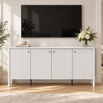 Buffet l 63 po à 4 portes avec tablettes intérieures et boutons dorés