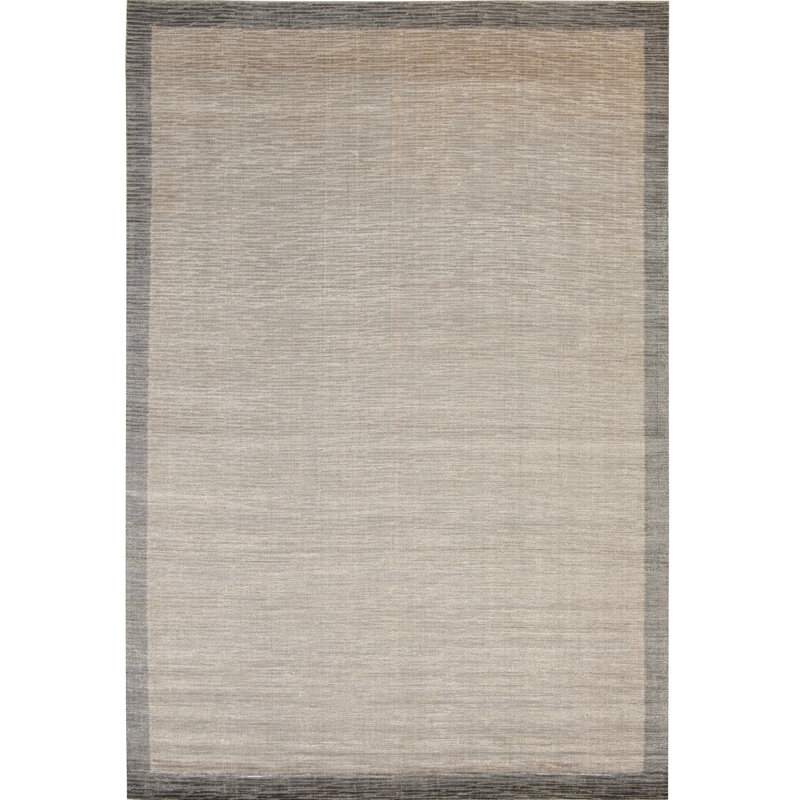 Tapis rectangulaire en viscose noué à la main beige / gris, Rectangle 9 pi x 12 pi