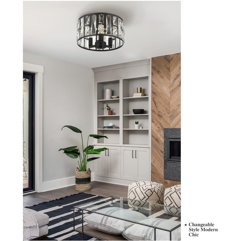 Plafonnier encastré moderne en cristal à 3 lumières de style lustre pour salon, salle à manger, chambre à coucher, cuisine, couloir, entrée, vestibule