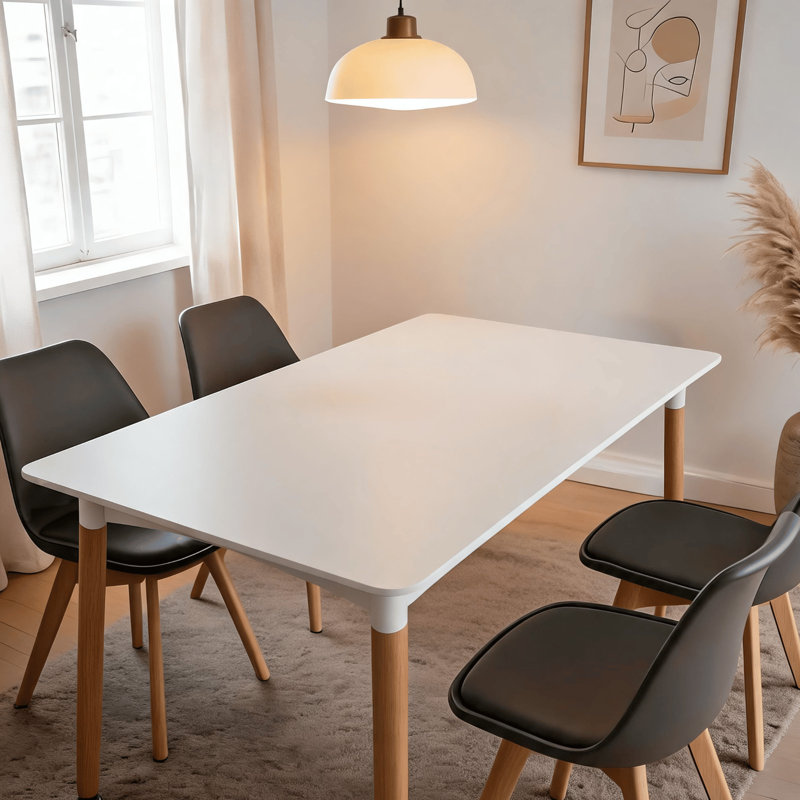 Shenorock White Dining Table and 4 Lisbon Grey Chairs Set