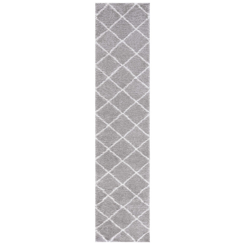 Tapis géométrique gris / blanc, Tapis de couloir 2 pi x 9 pi