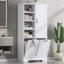 Armoire de rangement de salle de bain avec portes et tiroirs, panier à linge inclinable, plusieurs espaces de rangement, style autoportant, tablettes ouvertes, tablettes réglables-304395753