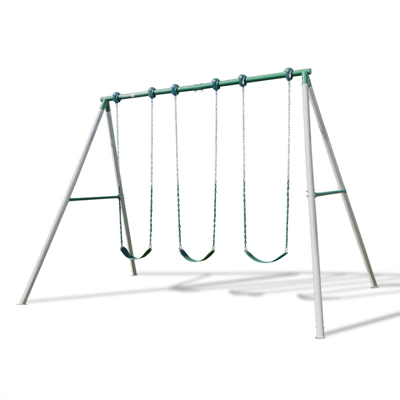 Everest 10ft White Metal Swing Set with 3 Adjustable Swings