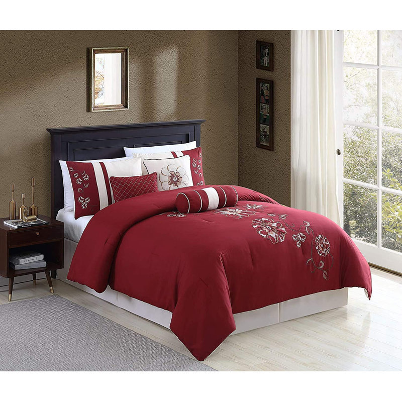 7-Piece Floral Embroidered Comforter Set, California King Comforter + 2 King Shams