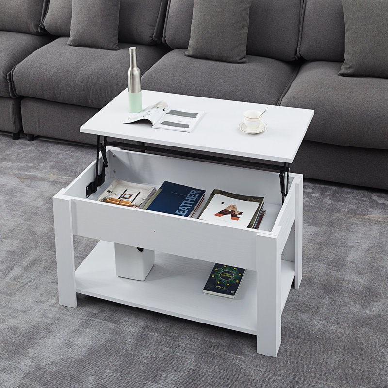 Table basse à plateau relevable avec rangement, Blanc